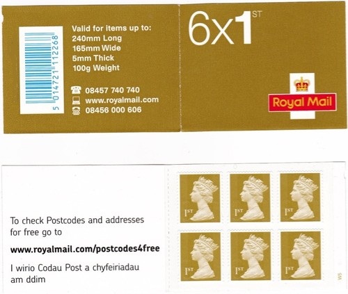 2010 GB - MB8c - 6 x 1st Gold (W) Imprint Removed (MA10) CYL